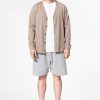 Asian Man Brown Cardigan Shorts Comfortable Loungewear Full Body